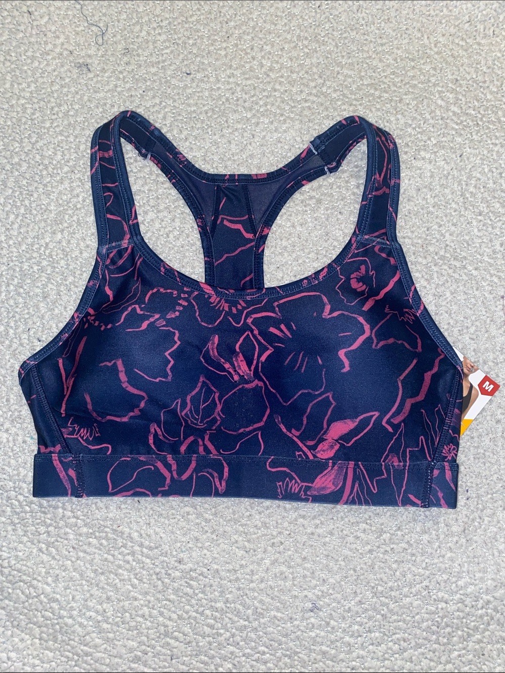 Women's Navy Floral Racerback Sports Bra